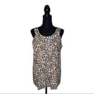 Madison Nylon Top Tank Blouse Sleeveless Ditzy Floral Tan Women’s L